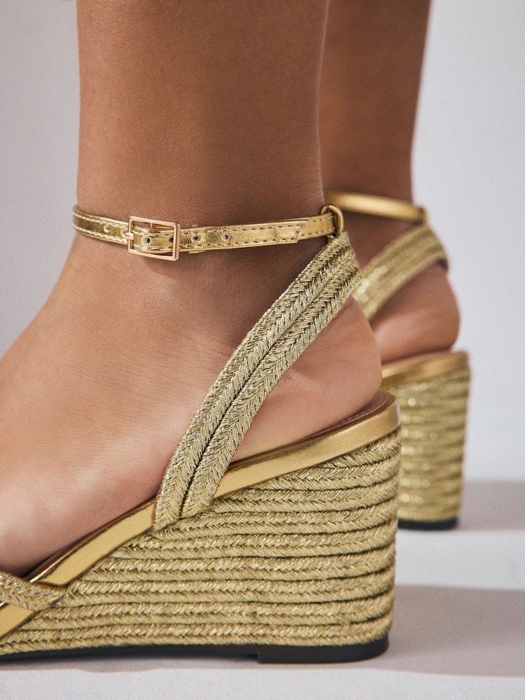 Gold Forever Comfort® Square Toe Strappy Espadrille Wedges - Image 4 of 4
