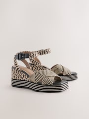 Black/White Forever Comfort® Square Toe Platform Espadrille Wedges - Image 1 of 5