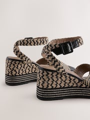 Black/White Forever Comfort® Square Toe Platform Espadrille Wedges - Image 3 of 5