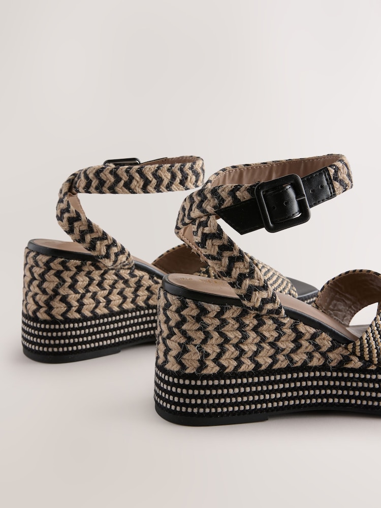 Buy Black/White Square Toe Platform Espadrille Wedges from Next
