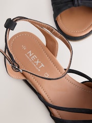 Black Forever Comfort® Leather Round Toe Ruched Detail Cork Wedge Heels - Image 9 of 9