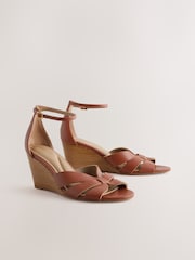 Tan Brown Forever Comfort® Premium Leather With Motionflex Strap Detail Wedges - Image 1 of 5