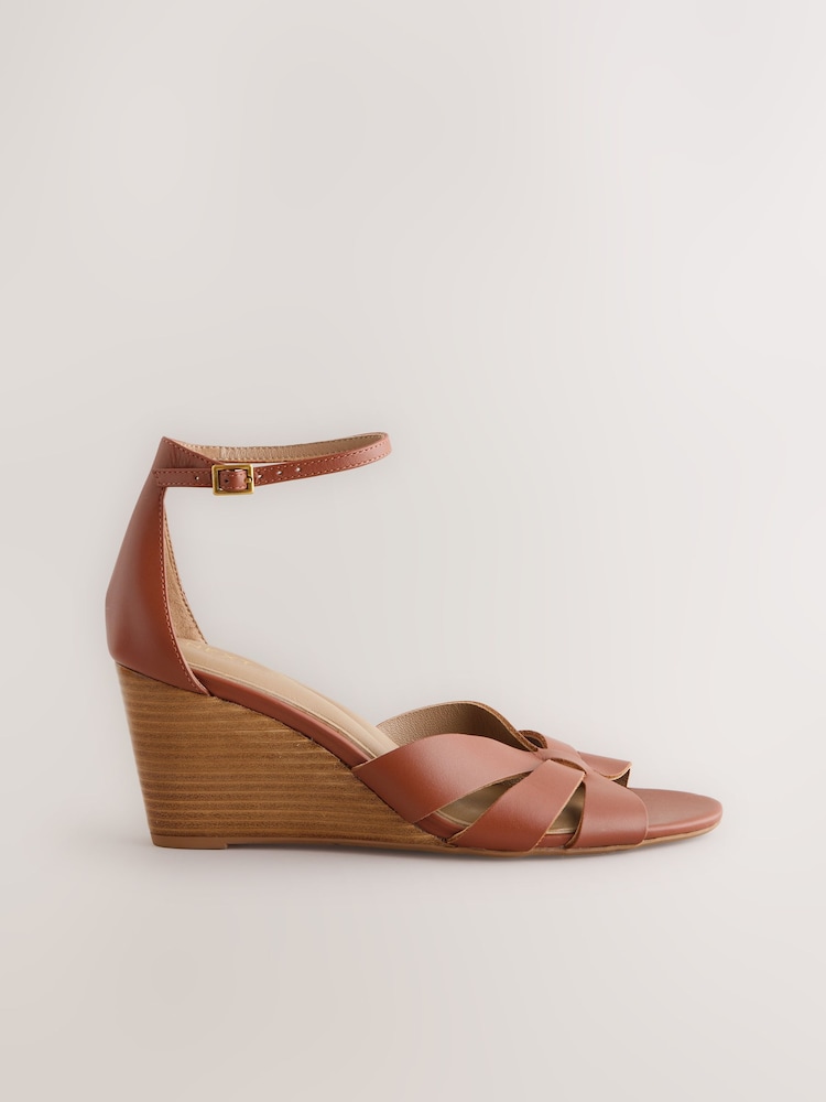 Tan Brown Forever Comfort® Premium Leather With Motionflex Strap Detail Wedges - Image 2 of 5