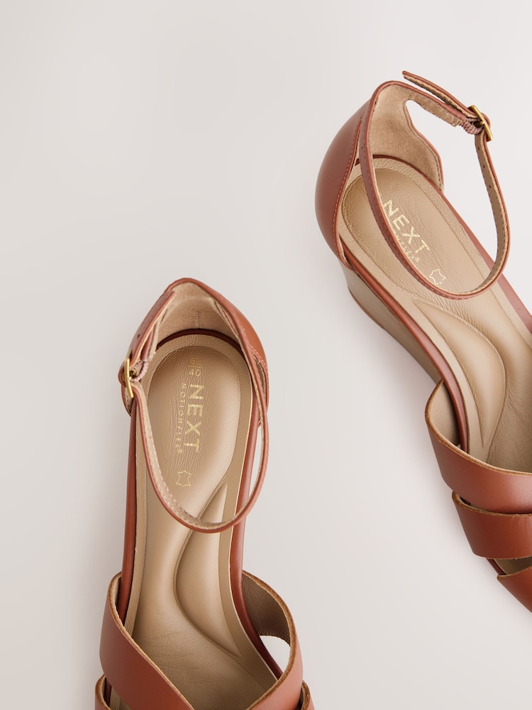 Tan Brown Forever Comfort® Premium Leather With Motionflex Strap Detail Wedges - Image 5 of 5