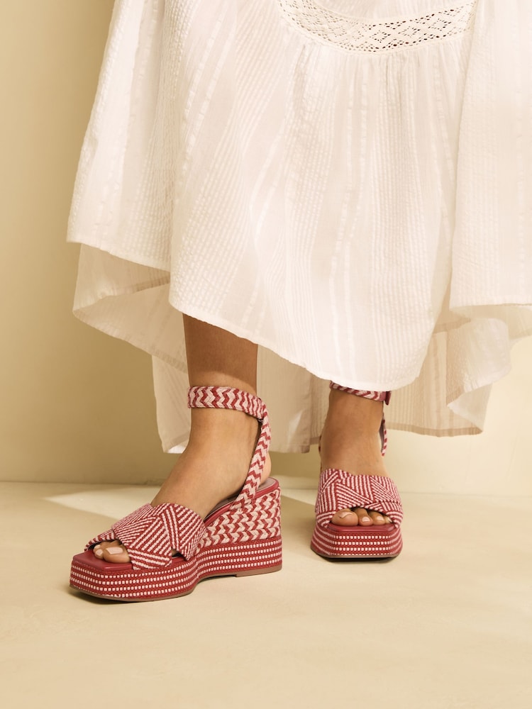 Red Forever Comfort® Square Toe Platform Espadrille Wedges - Image 1 of 8
