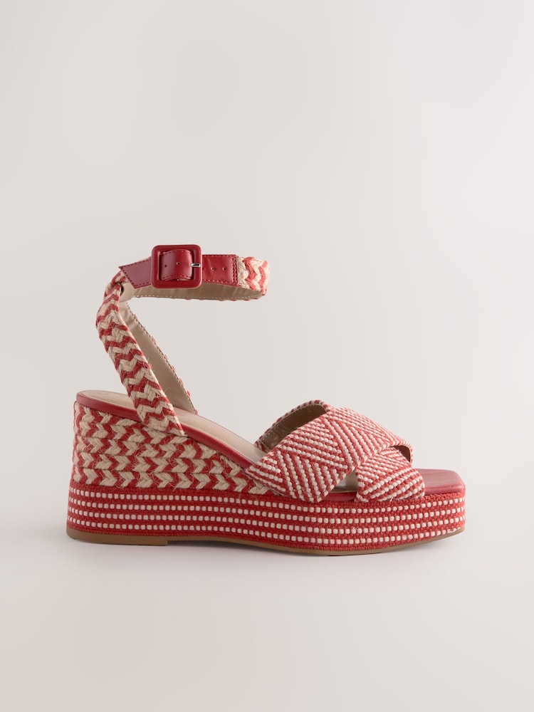 Red Forever Comfort® Square Toe Platform Espadrille Wedges - Image 5 of 8