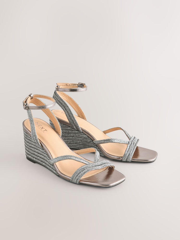Pewter SIlver Forever Comfort® Square Toe Strappy Espadrille Wedges - Image 1 of 5