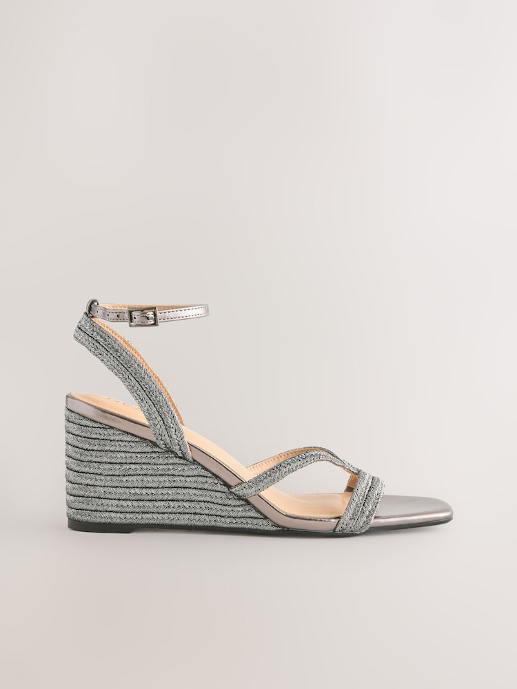 Pewter SIlver Forever Comfort® Square Toe Strappy Espadrille Wedges - Image 2 of 5