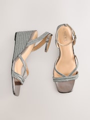 Pewter SIlver Forever Comfort® Square Toe Strappy Espadrille Wedges - Image 3 of 5