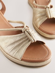 Gold Forever Comfort® Leather Round Toe Ruched Detail Cork Wedge Heels - Image 4 of 5