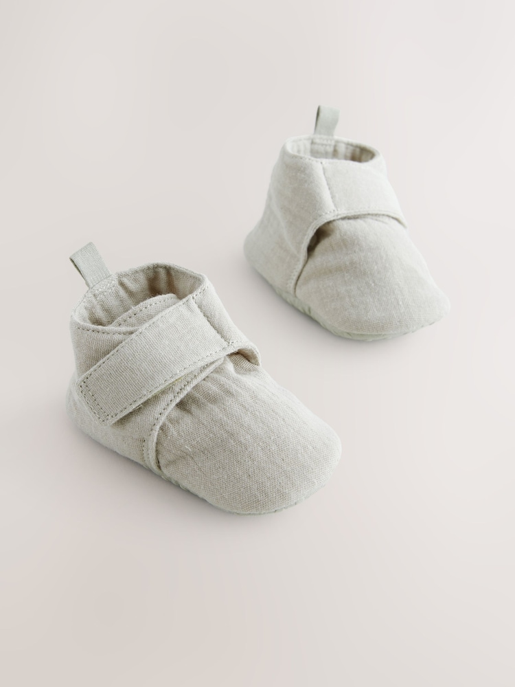 Neutral Muslin Muslin Touch Fastening Baby Bootie Shoes (0-2mths) - Image 2 of 5 Neutral Muslin Muslin Touch Fastening Baby Bootie Shoes (0-2mths) - Image 2 of 5