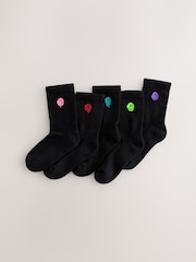 Black Smiley Cushioned Footbed Cotton Rich Ribbed Socks 5 Pack - Image 2 of 9