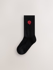 Black Smiley Cushioned Footbed Cotton Rich Ribbed Socks 5 Pack - Image 3 of 9