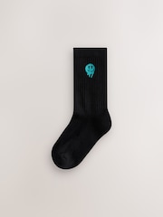 Black Smiley Cushioned Footbed Cotton Rich Ribbed Socks 5 Pack - Image 5 of 9