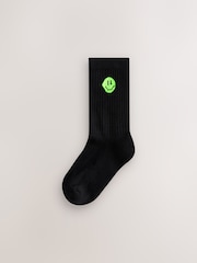 Black Smiley Cushioned Footbed Cotton Rich Ribbed Socks 5 Pack - Image 6 of 9