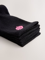 Black Smiley Cushioned Footbed Cotton Rich Ribbed Socks 5 Pack - Image 9 of 9