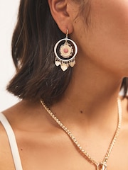 Gold Tone Beaded Disc Drop Earrings - Image 1 of 5