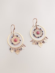 Gold Tone Beaded Disc Drop Earrings - Image 3 of 5