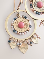 Gold Tone Beaded Disc Drop Earrings - Image 4 of 5