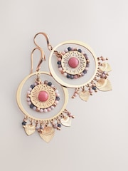 Gold Tone Beaded Disc Drop Earrings - Image 5 of 5