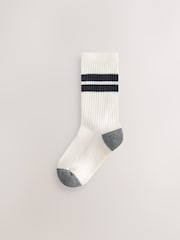 Ecru/Blue/Mineral Cushioned Footbed Cotton Rich Ribbed Tipped Socks 5 Pack - Image 4 of 9