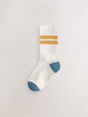 Ecru/Blue/Mineral Cushioned Footbed Cotton Rich Ribbed Tipped Socks 5 Pack - Image 5 of 9