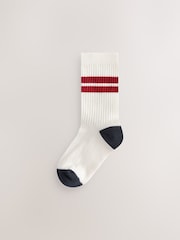 Ecru/Blue/Mineral Cushioned Footbed Cotton Rich Ribbed Tipped Socks 5 Pack - Image 6 of 9