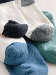 Ecru/Blue/Mineral Cushioned Footbed Cotton Rich Ribbed Tipped Socks 5 Pack - Image 9 of 9