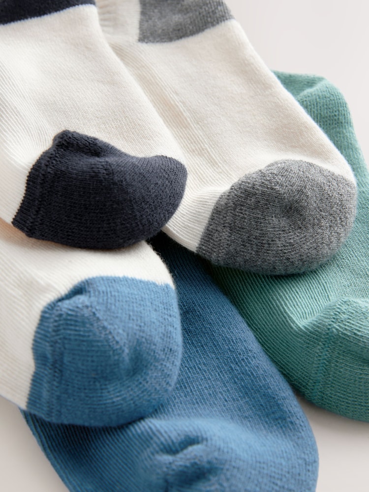 Ecru/Blue/Mineral Cushioned Footbed Cotton Rich Ribbed Tipped Socks 5 Pack - Image 9 of 9