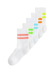 Bright Yellow/Green/Blue Cushioned Footbed Cotton Rich Ribbed Tipped Socks 5 Pack - Image 1 of 3