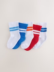 Red/Blue/Orange Cushioned Footbed Cotton Rich Ribbed Tipped Socks 5 Pack - Image 1 of 3