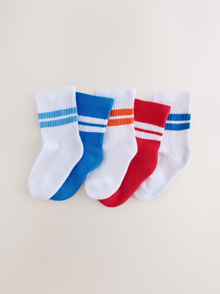 Red/Blue/Orange Cushioned Footbed Cotton Rich Ribbed Tipped Socks 5 Pack - Image 1 of 3