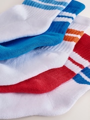 Red/Blue/Orange Cushioned Footbed Cotton Rich Ribbed Tipped Socks 5 Pack - Image 2 of 3