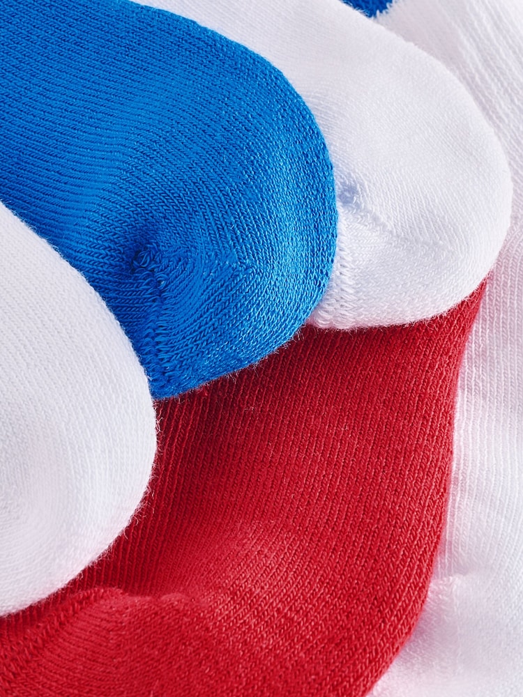 Red/Blue/Orange Cushioned Footbed Cotton Rich Ribbed Tipped Socks 5 Pack - Image 3 of 3