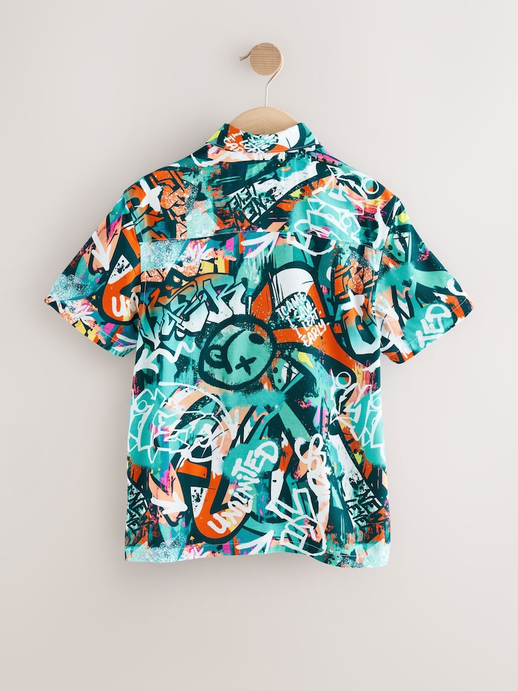 Teal Blue Short Sleeve Printed Shirt (3-16yrs) - Image 2 of 4