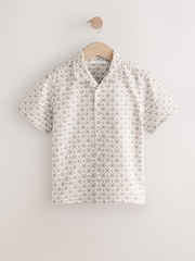 Tan/Ecru Short Sleeves Revere Collar Palm Printed Shirt (3-16yrs) - Image 1 of 4
