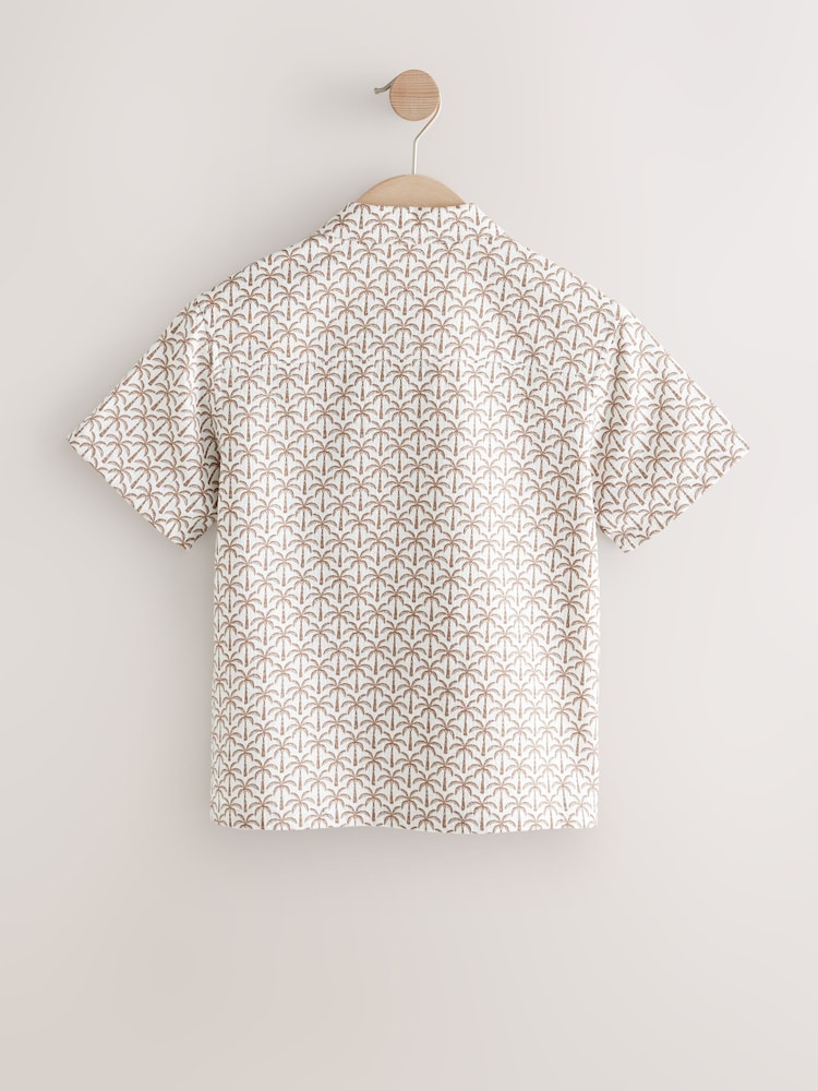 Tan/Ecru Short Sleeves Revere Collar Palm Printed Shirt (3-16yrs) - Image 2 of 4
