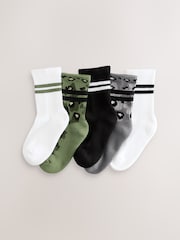 Khaki Camo Leopard Cushioned Footbed Cotton Rich Ribbed Tipped Socks 5 Pack - Image 1 of 3