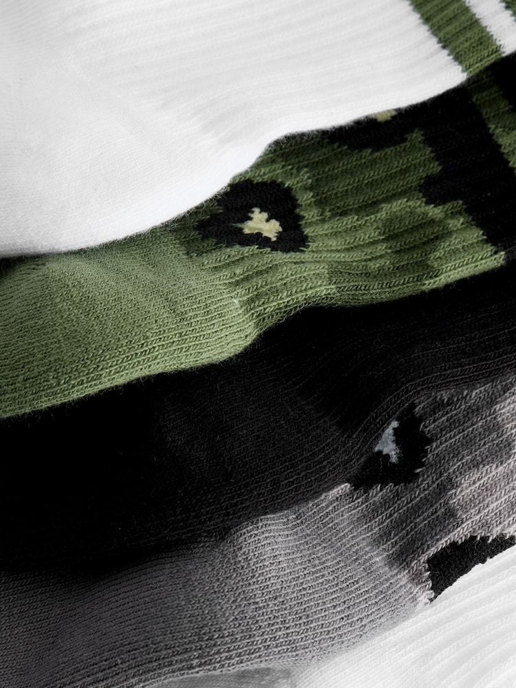 Khaki Camo Leopard Cushioned Footbed Cotton Rich Ribbed Tipped Socks 5 Pack - Image 2 of 3 Khaki Camo Leopard Cushioned Footbed Cotton Rich Ribbed Tipped Socks 5 Pack - Image 2 of 3