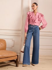 Love & Roses Mid Wash Wide Palazzo Leg Jeans - Image 1 of 5