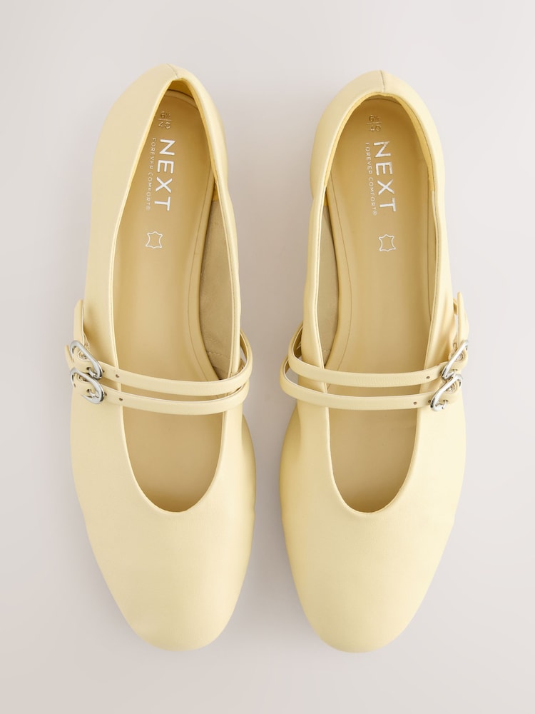 Buttermilk Yellow Standard Fit Forever Comfort® Leather Round Toe Mary Jane Shoes - Image 1 of 5