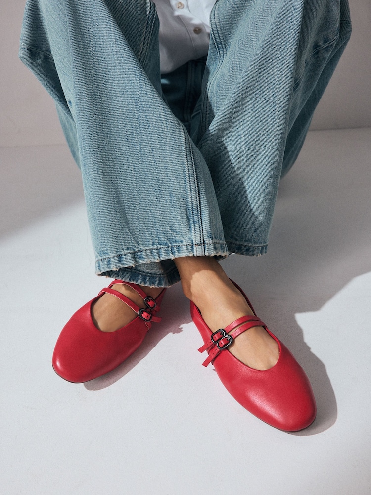 Red Standard Fit Forever Comfort® Leather Round Toe Mary Jane Shoes - Image 2 of 9