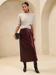 Lipsy Burgundy Red Satin Bias Cut Midi Skirt - Image 3 of 5