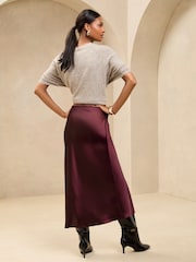 Lipsy Burgundy Red Satin Bias Cut Midi Skirt - Image 4 of 5