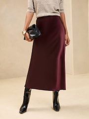 Lipsy Burgundy Red Satin Bias Cut Midi Skirt - Image 5 of 5