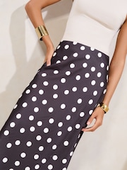 Lipsy Spot Print Petite Satin Bias Cut Midi Skirt - Image 3 of 4