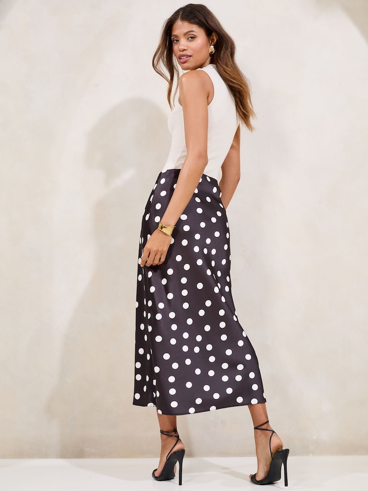 Lipsy Spot Print Petite Satin Bias Cut Midi Skirt - Image 4 of 4 Lipsy Spot Print Petite Satin Bias Cut Midi Skirt - Image 4 of 4