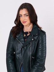 Lakeland Leather Green Esthwaite Classic Leather Biker Jacket - Image 6 of 8