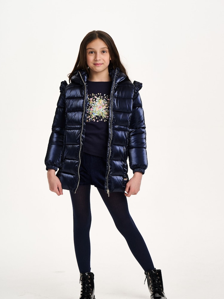 Nicole Miller Girls Blue Flrill Sleeves Puffer Jacket - Image 1 of 8