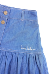 Nicole Miller Blue Chambray 100% Cotton Skirt - Image 6 of 8